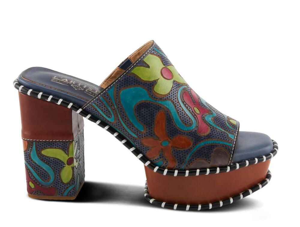 NEW L'ARTISTE women's colossal slipon mule platform sandal in blue/navy